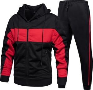 Men's Hooded Athletic Tracksuit Sweatsuit Long Sleeve Full-Zip Jogging Sweatpants 2 Piece Patchwork Sport Suits